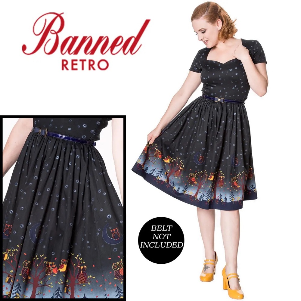 Dancing Days Banned Apparel Modcloth Retro Lone Traveler Owl Dress Size S